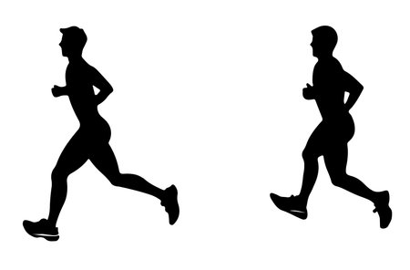 Running man and woman silhouettes on white background. Vector illustration.のイラスト素材