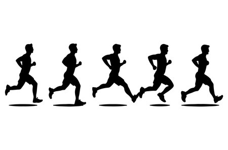 Silhouettes of running people on a white background. Vector illustrationのイラスト素材