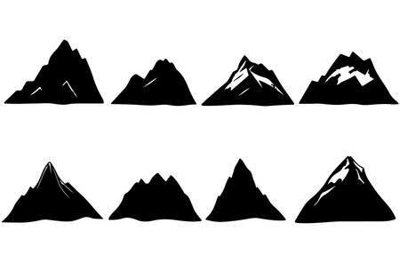 Set of mountains silhouettes isolated on white background. Vector illustration.のイラスト素材