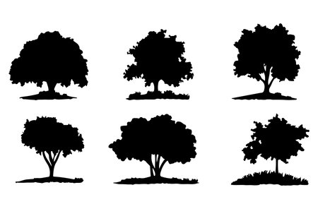 Set of trees silhouettes isolated on white background. Vector illustration.のイラスト素材