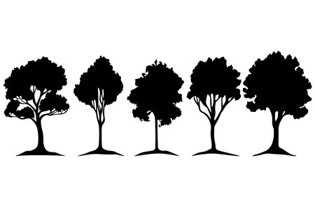 Set of trees silhouettes isolated on white background. Vector illustration.のイラスト素材