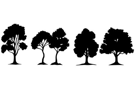 Set of trees silhouettes isolated on white background. Vector illustration.のイラスト素材