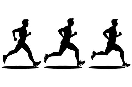 Running men silhouettes isolated on white background, vector illustration. Run race.のイラスト素材