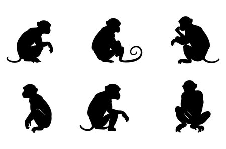Monkey silhouettes on a white background. Vector illustration for your designのイラスト素材