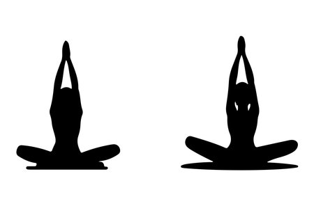 Silhouette of a woman doing yoga on a white background.のイラスト素材