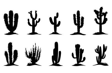 Set of cactus silhouettes isolated on white background. Vector illustration.のイラスト素材