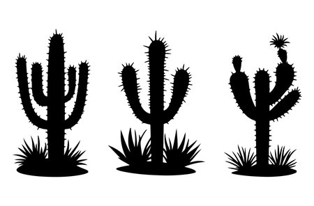 Set of cactuses silhouettes isolated on white background. Vector illustration.のイラスト素材