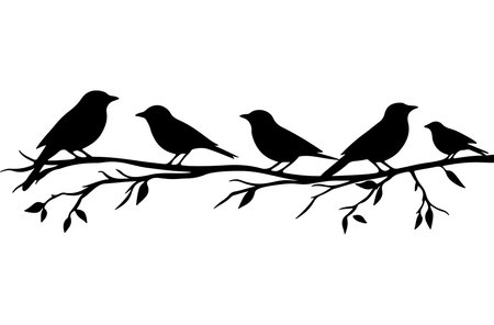 Silhouette of birds sitting on a branch. Vector illustration.のイラスト素材
