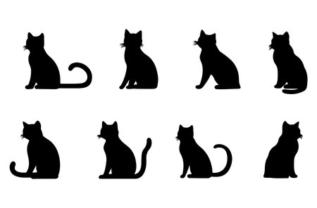 Set of cats silhouettes isolated on white background. Vector illustration.のイラスト素材