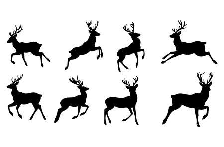 Set of silhouettes of deer on a white background. Vector illustrationのイラスト素材