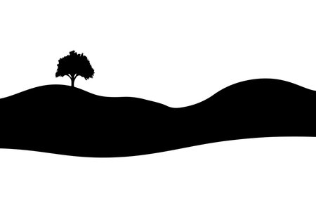 Silhouette of a tree on a hill. Vector illustration.のイラスト素材