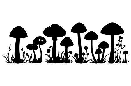 mushrooms silhouettes isolated on white background, vector illustration.のイラスト素材
