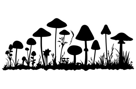 mushroom silhouettes on a white background, vector illustration.のイラスト素材