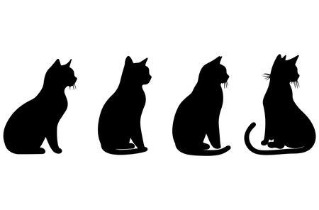 Silhouettes of cats on a white background. Vector illustration.のイラスト素材