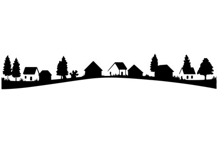 Silhouette of a village on a white background. Vector illustrationのイラスト素材
