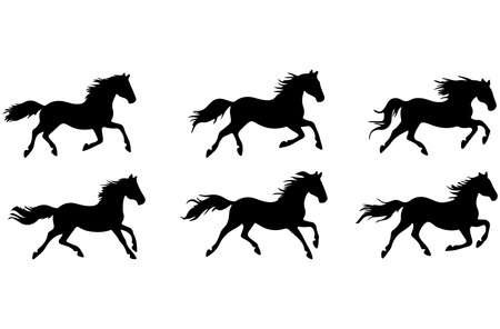 Set of black horses silhouettes isolated on white background. Vector illustration.のイラスト素材