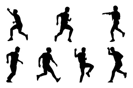 Set of silhouettes of running people on white background. Vector illustration.のイラスト素材