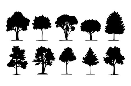 Set of trees silhouettes isolated on white background. Vector illustration.のイラスト素材