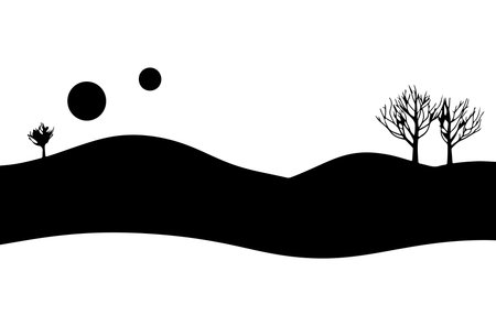 Silhouette of trees and bushes on white background. Vector illustration.のイラスト素材