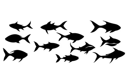Silhouettes of fish on a white background. Vector illustration.のイラスト素材