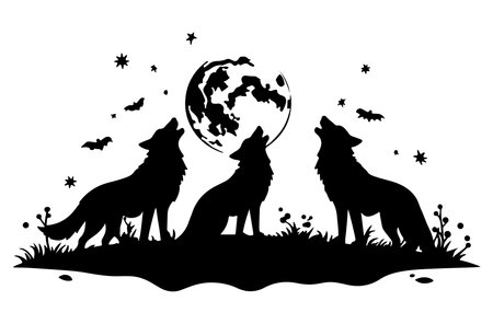 Black silhouettes of wolfs on a white background. Vector illustrationのイラスト素材