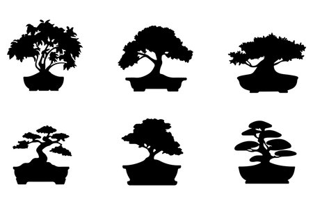 Bonsai tree icon set. Silhouette of bonsai tree. Vector illustration.のイラスト素材