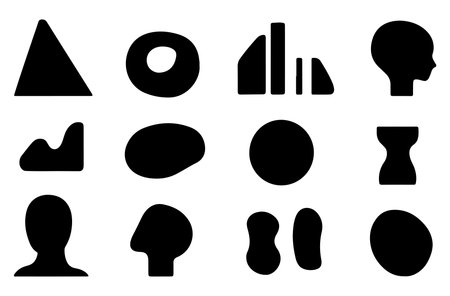Set of black silhouettes of different shapes on a white background.のイラスト素材