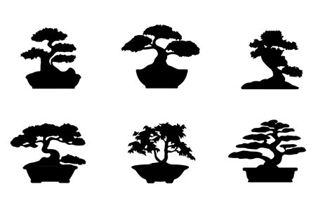 Bonsai tree icon set on white background. Vector illustration.のイラスト素材