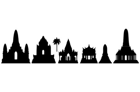 Silhouette of Buddhist temple on white background. Vector illustration.のイラスト素材