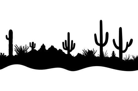 Cactuses and cacti in the desert. Vector illustration.のイラスト素材