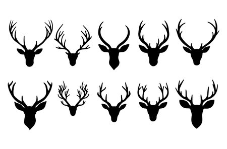 Deer head silhouette set isolated on white background. Vector illustration.のイラスト素材