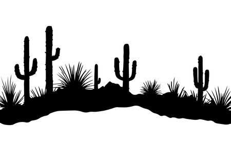 Silhouette of cactus on white background. Vector illustration.のイラスト素材