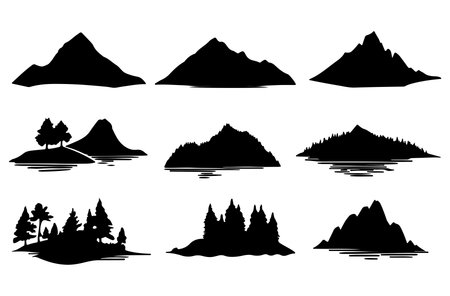 Silhouette of mountains and forest. Set of vector illustrations.のイラスト素材