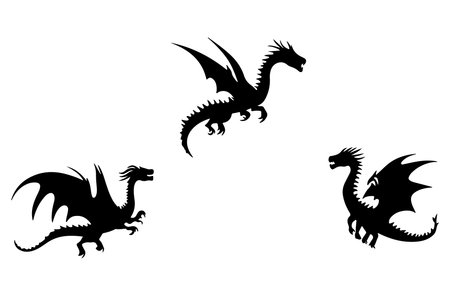 Set of dragon silhouettes isolated on white background. Vector illustration.のイラスト素材