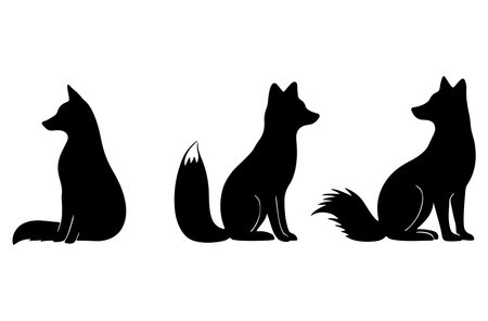 Set of silhouettes of foxes on a white background. Vector illustrationのイラスト素材