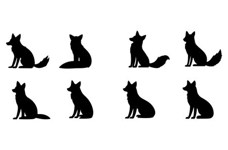 Vector set of silhouettes of foxes on a white background.のイラスト素材