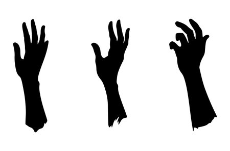 Set of black hands in different gestures. Vector illustration isolated on white background.のイラスト素材