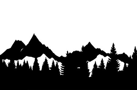 Silhouette of mountains and coniferous forest. Vector illustration.のイラスト素材