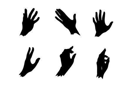 Vector illustration of a set of hands. Black silhouette on a white background.のイラスト素材