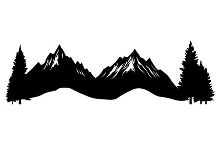 Silhouette of mountains and pine trees. Vector Illustration.のイラスト素材