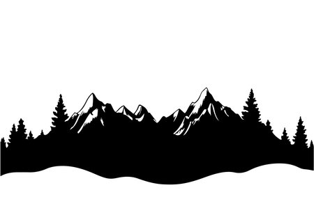 Silhouette of mountains and forest on a white background. Vector illustrationのイラスト素材