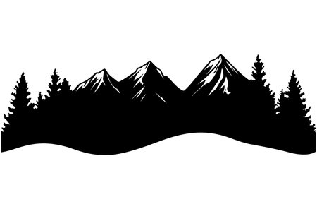 Silhouette of mountains and coniferous forest on white backgroundのイラスト素材