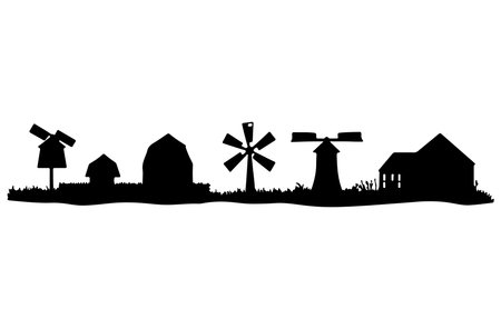 silhouette of a village on a white background, vector illustrationのイラスト素材