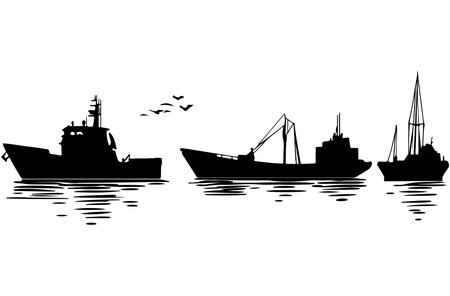 Silhouette of the ships on the water. Vector illustration.のイラスト素材