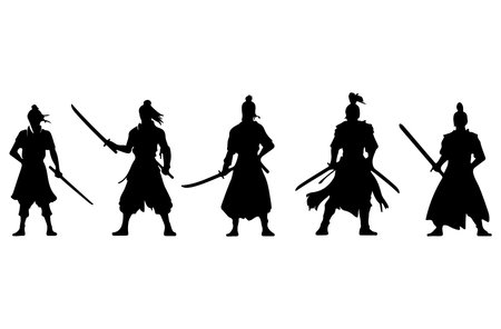 Samurai Warrior Silhouettes Isolated on White Background. Vector Illustrationのイラスト素材