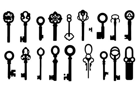 set of silhouettes of different keys on a white background, vector illustrationのイラスト素材