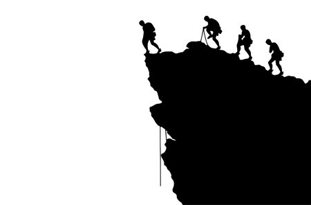 Silhouette of a group of climbers on a white background.のイラスト素材