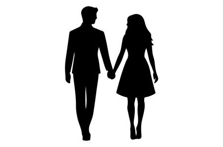 silhouette of a man and a woman holding hands on a white backgroundのイラスト素材