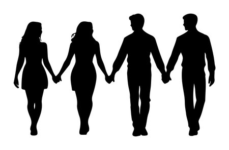 Silhouette of a man and a woman holding hands. Vector illustration.のイラスト素材