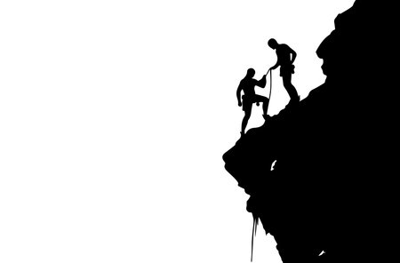 Silhouette of a climber on a rock. Vector illustrationのイラスト素材